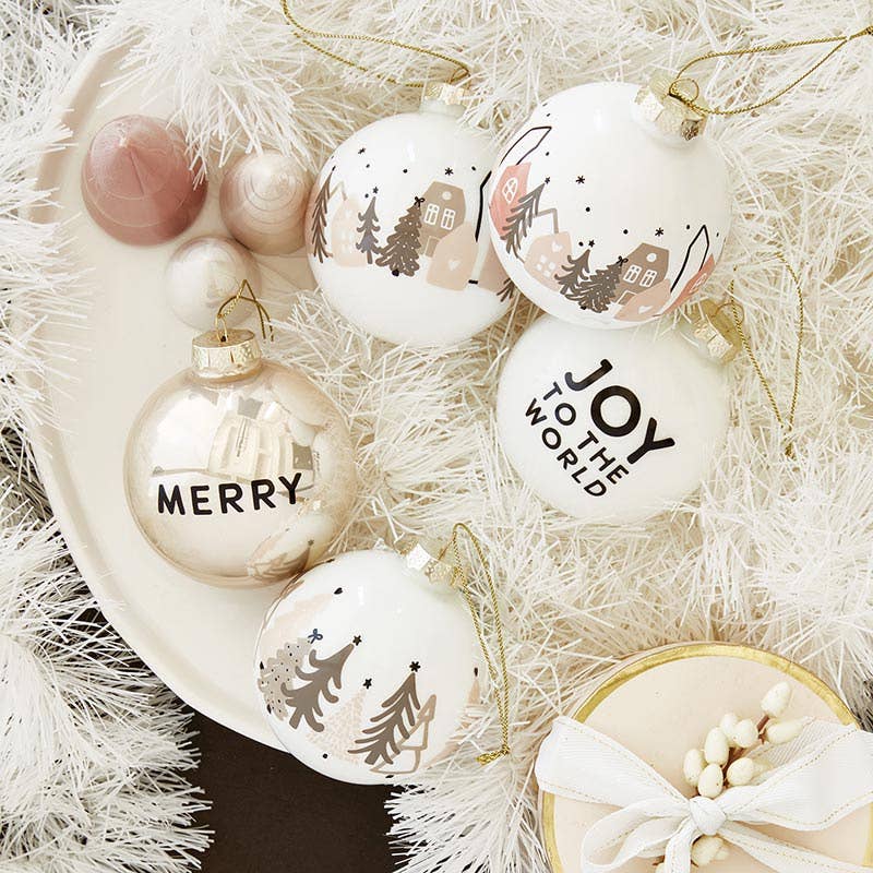 SBD Glass Ornament Set - Merry + Trees - Set of 2