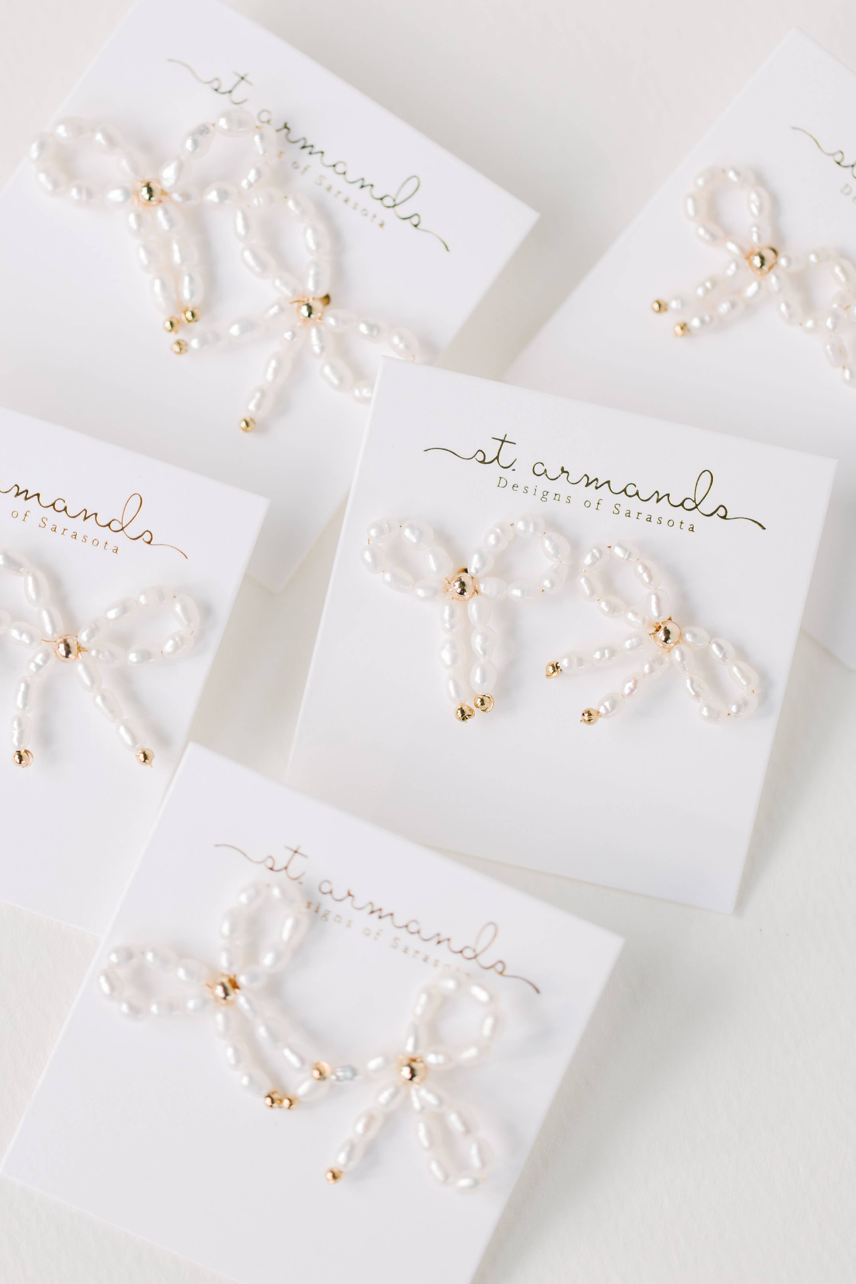 Petite Pearl Bow Stud Holiday Earrings