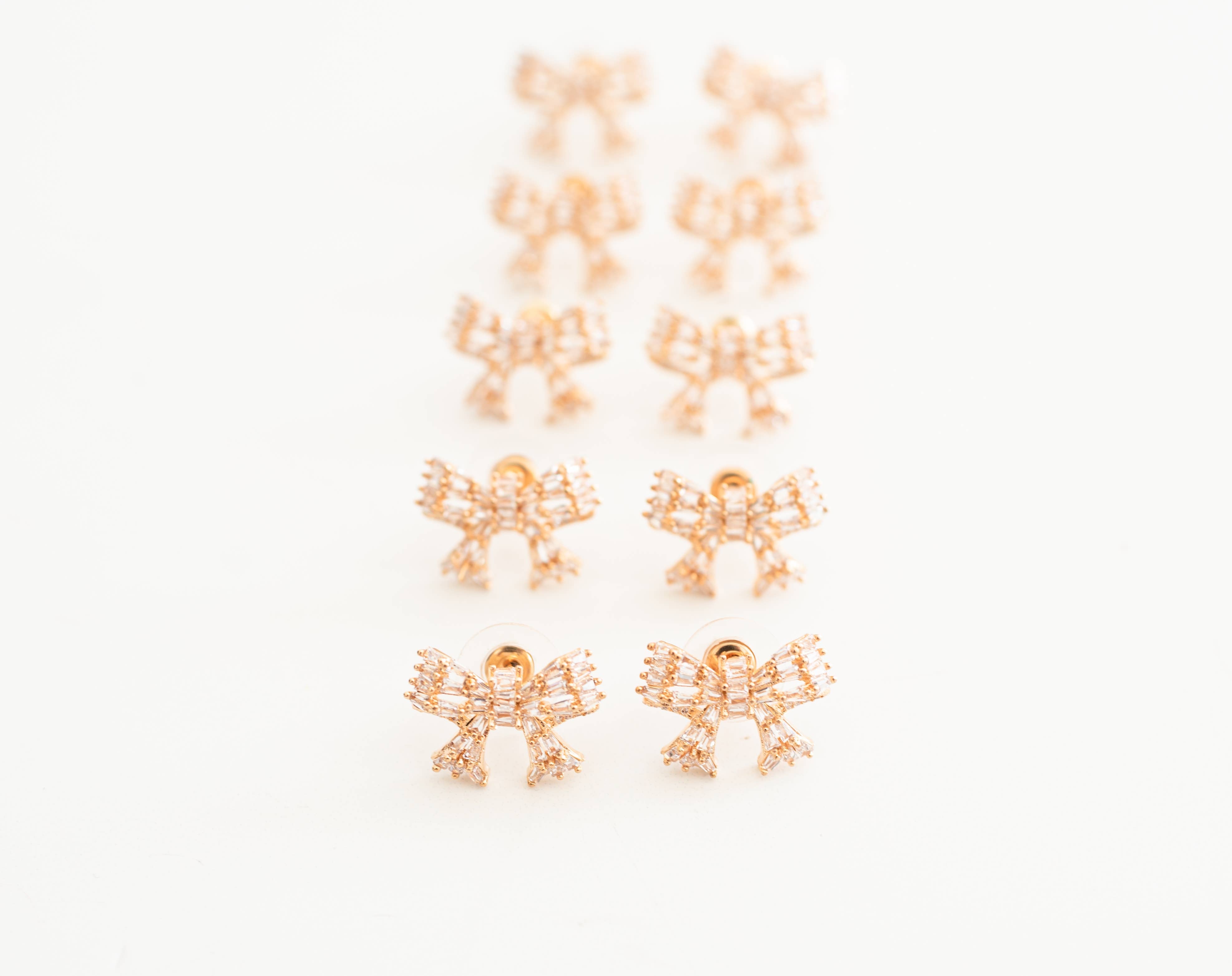 Gold Mini Sparkler Statement Stud Holiday Bow Earrings