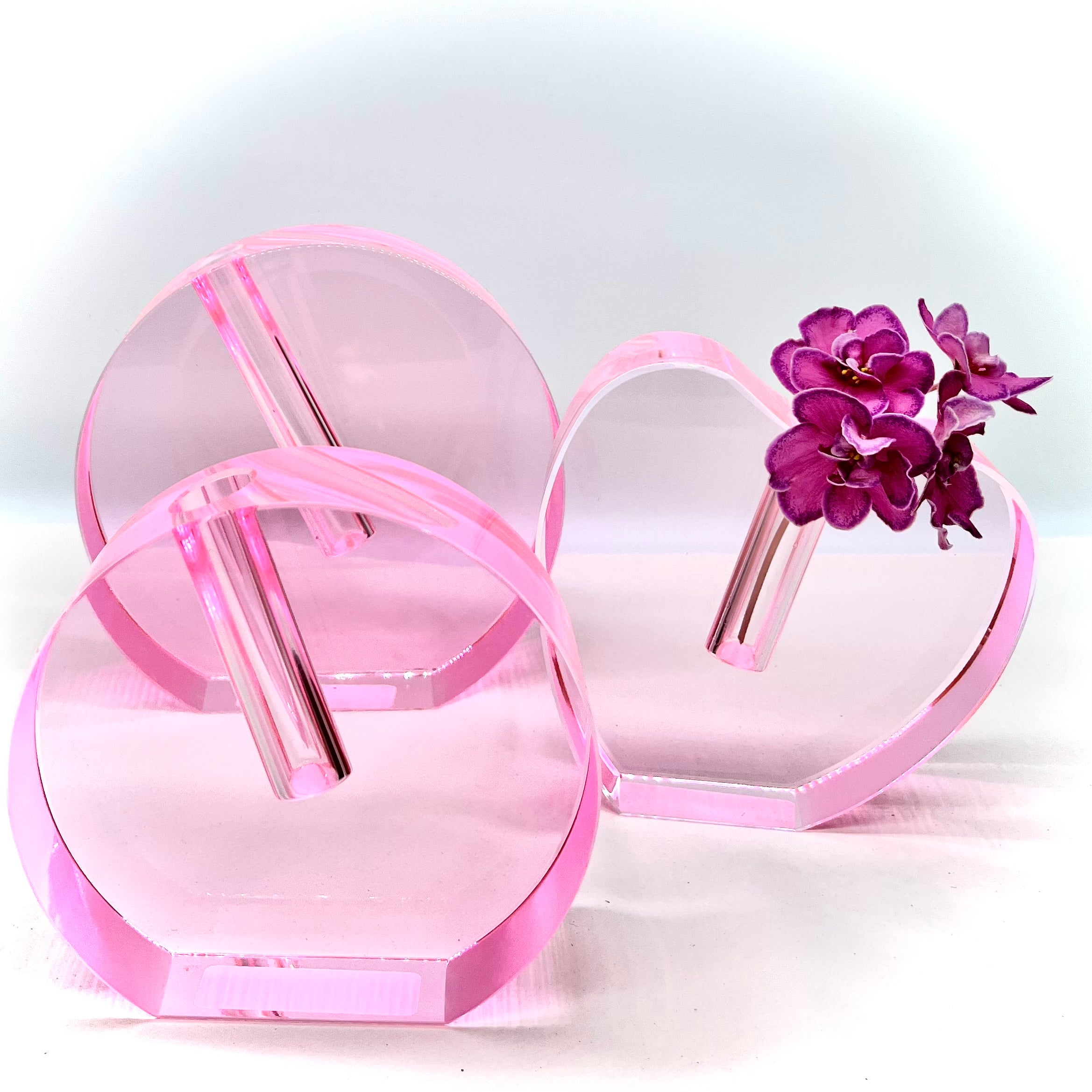 Vase Crystal Flat Round Pink