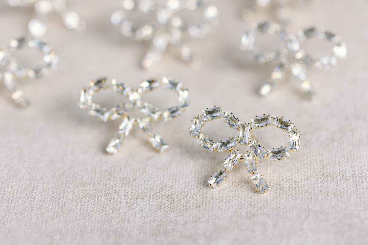 Sparkling Diamond Mini Holiday Statement Bow Earrings
