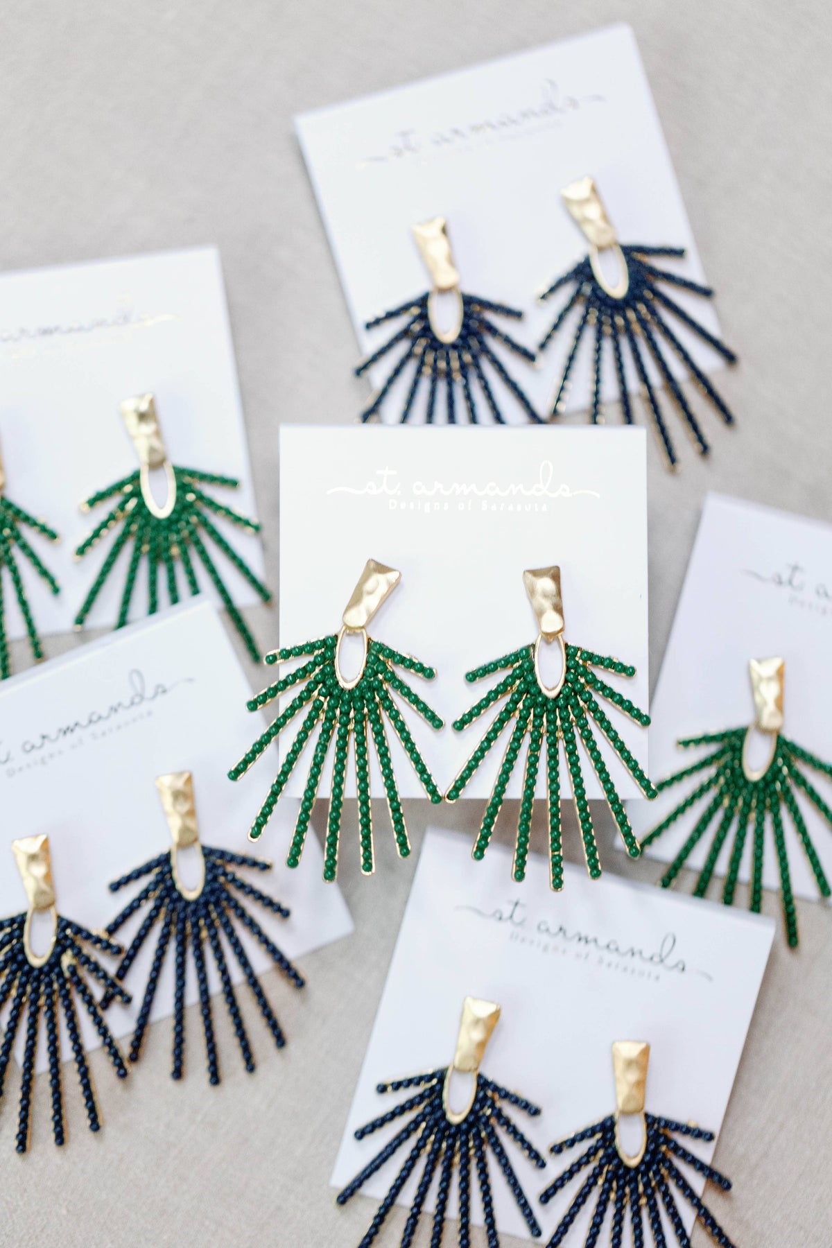 Green Sunburst Statement Drop Earrings