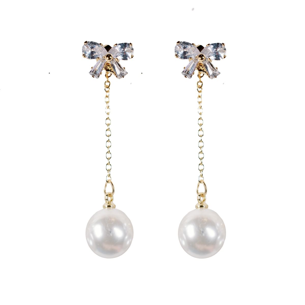 Crystal Bow and Pearl Drop Swingy Statement Earrings
