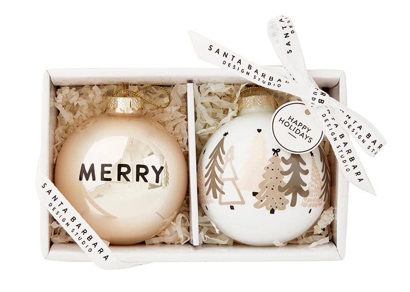 SBD Glass Ornament Set - Merry + Trees - Set of 2