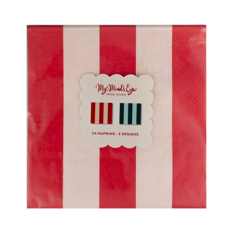 MME Cocktail Napkin Set Red and Pink Green and Mint Striped