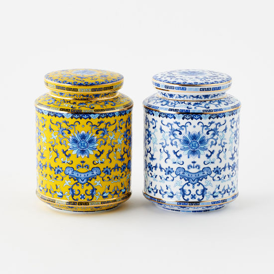 OHE Canister Porcelain Yellow/Blue Handmade/Hand-painted