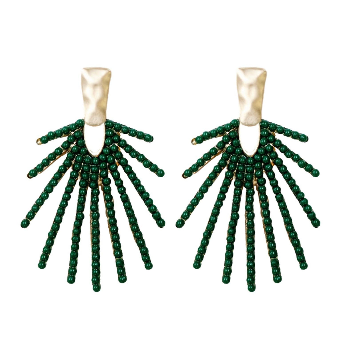 Green Sunburst Statement Drop Earrings