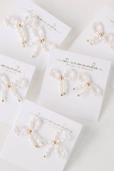 Petite Pearl Bow Stud Holiday Earrings
