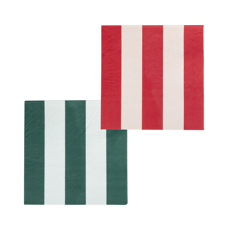 MME Cocktail Napkin Set Red and Pink Green and Mint Striped