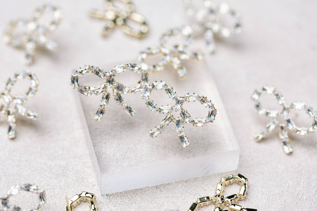 Sparkling Diamond Mini Holiday Statement Bow Earrings
