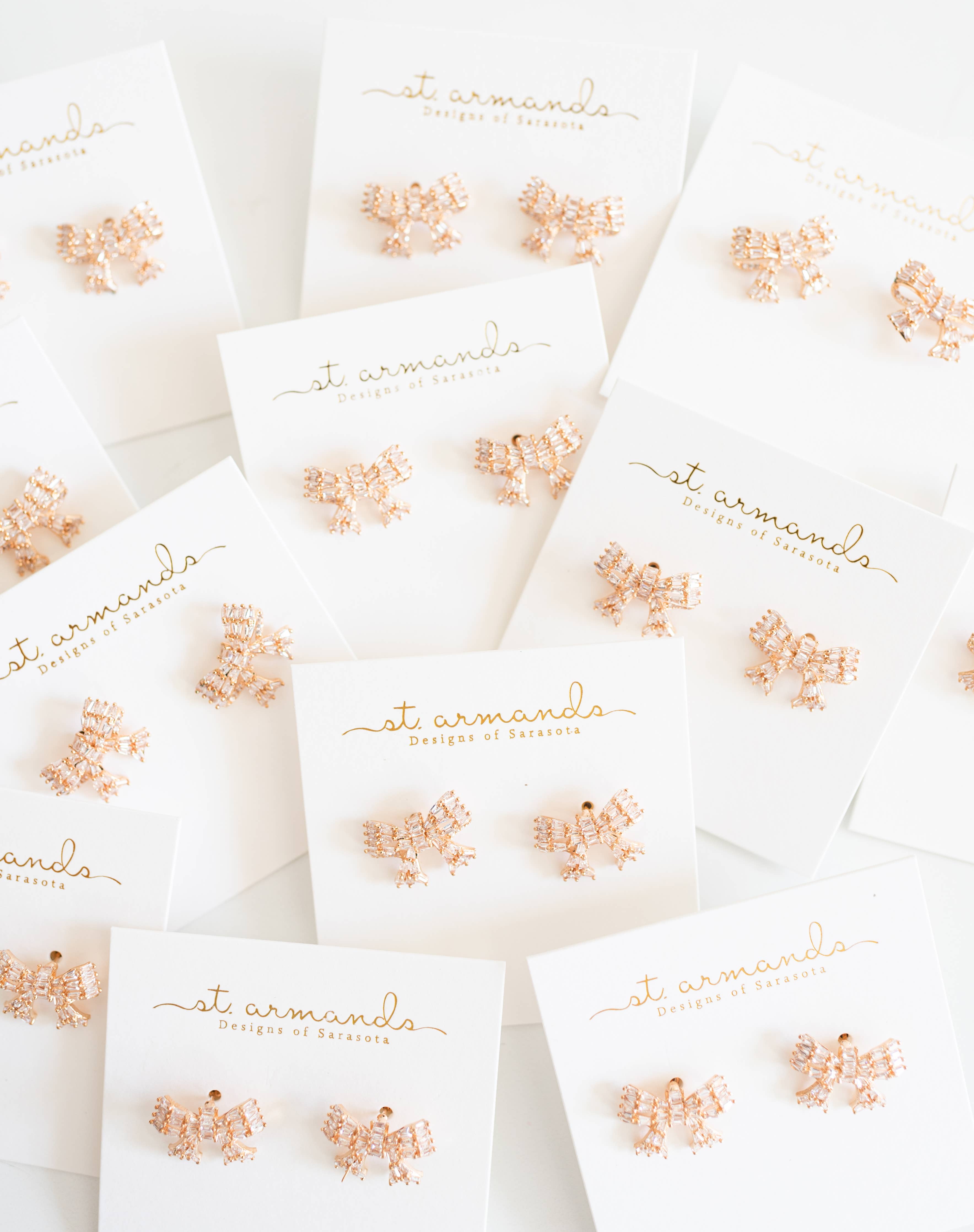 Gold Mini Sparkler Statement Stud Holiday Bow Earrings