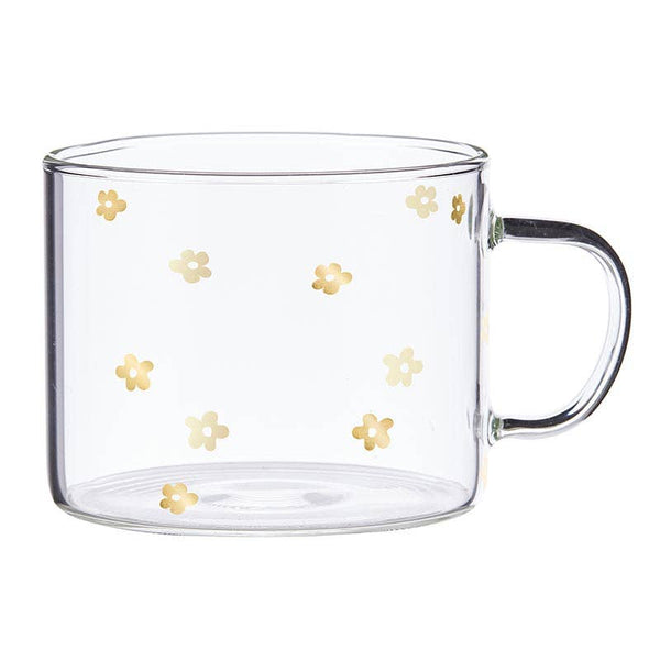 SBD Large Glass Mug - Gold Flowers