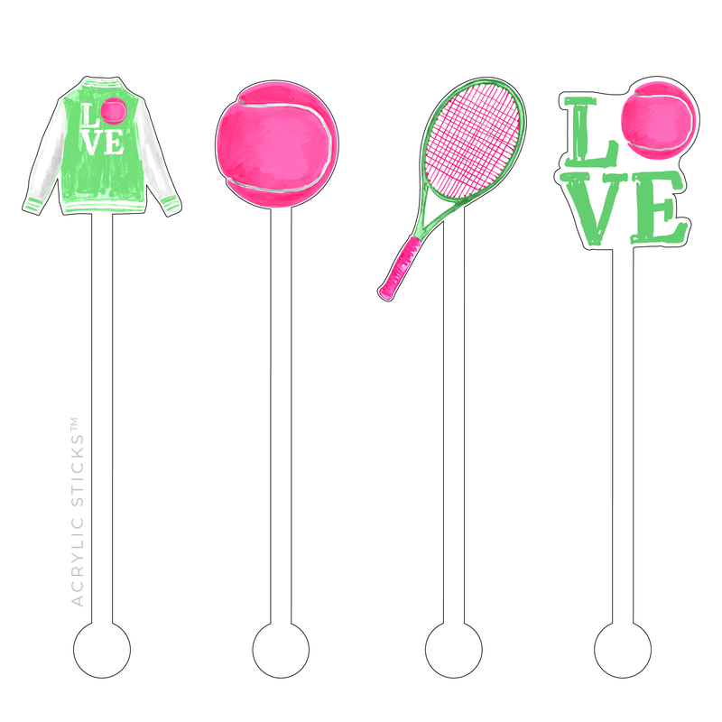 ACST LOVE TENNIS PINK + GREEN ACRYLIC STIR STICKS COMBO