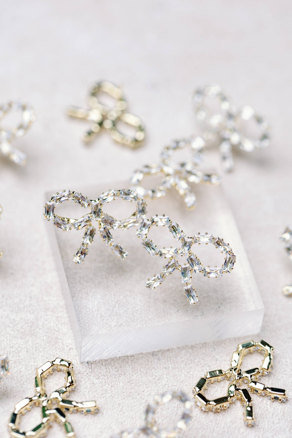 Sparkling Diamond Mini Holiday Statement Bow Earrings