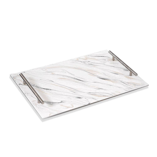 L&L Tray Marble Resin with Handles