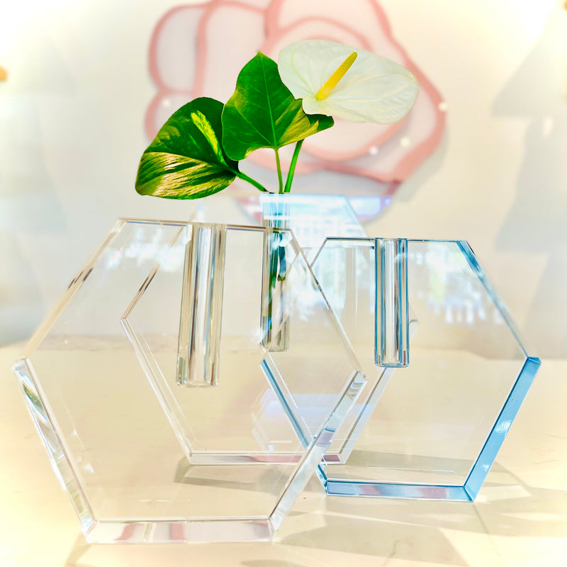 Vase Crystal Clear Flat Hexagon